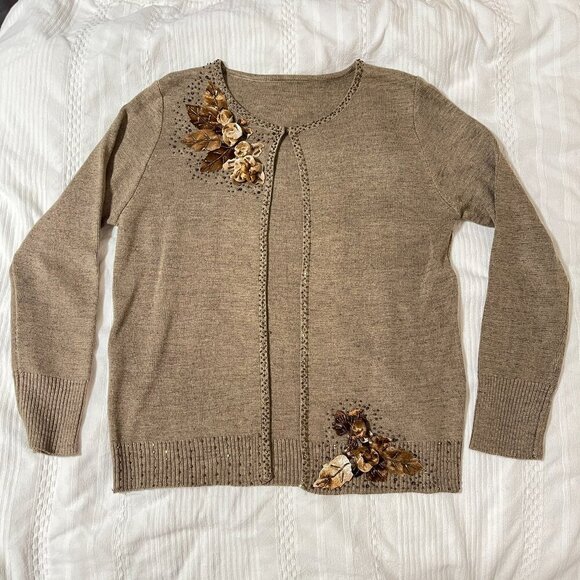 Vintage Wool Blend Embellished Cardigan Brown - M - Picture 4 of 13
